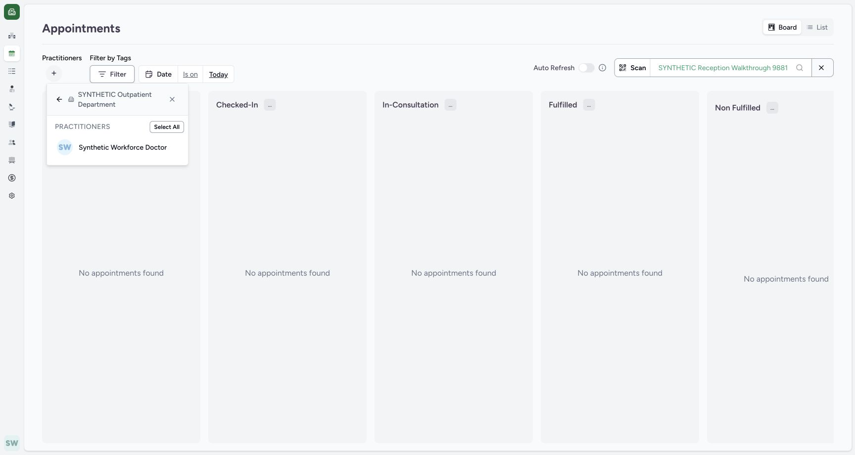 Inspect the existing department Doctor option. Actual MANSOQ fictional Clinic Staff workflow.