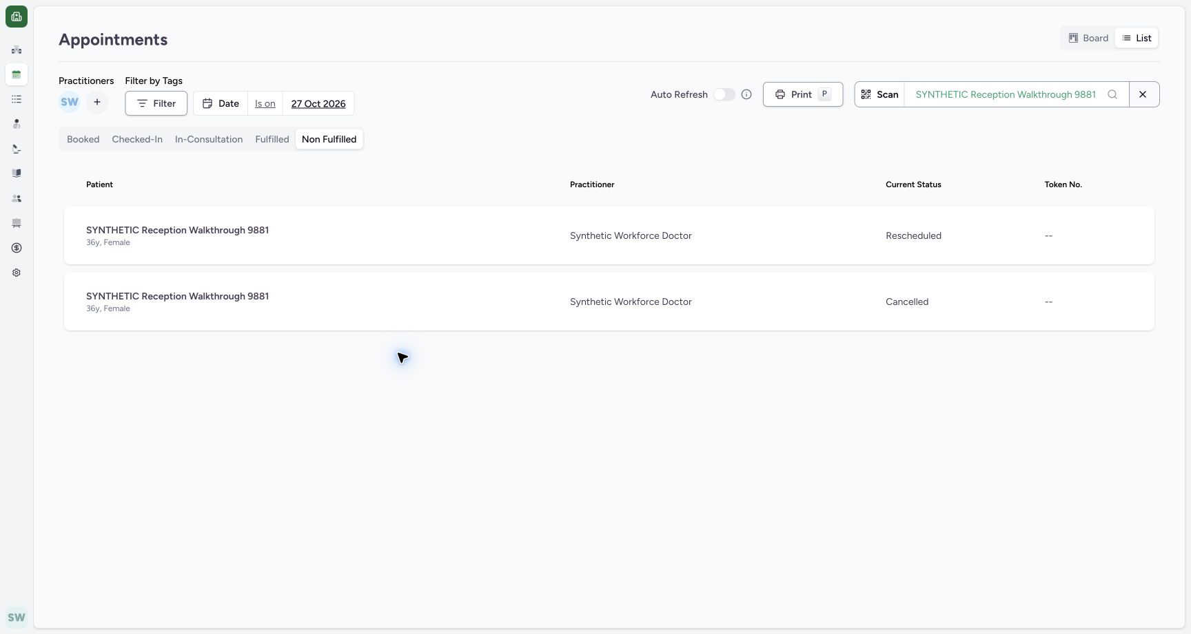Read the future List results. Actual MANSOQ fictional Clinic Staff workflow.