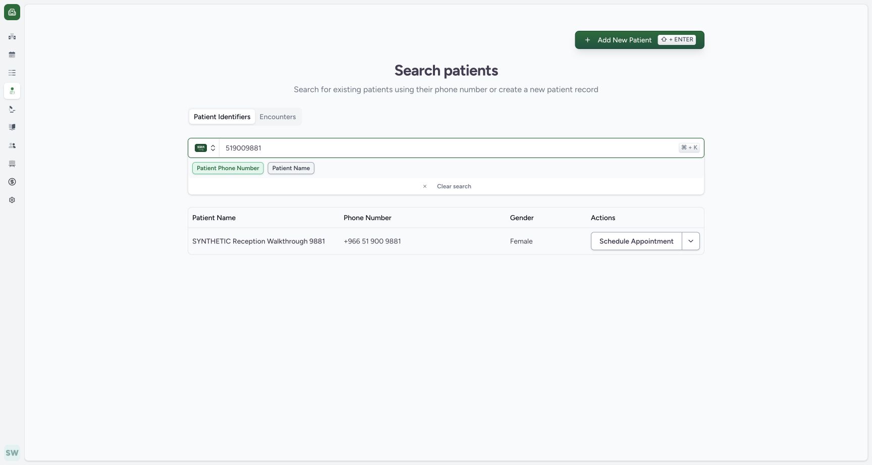 Use Schedule Appointment on the existing patient. Actual fictional Clinic Staff scheduling in MANSOQ.