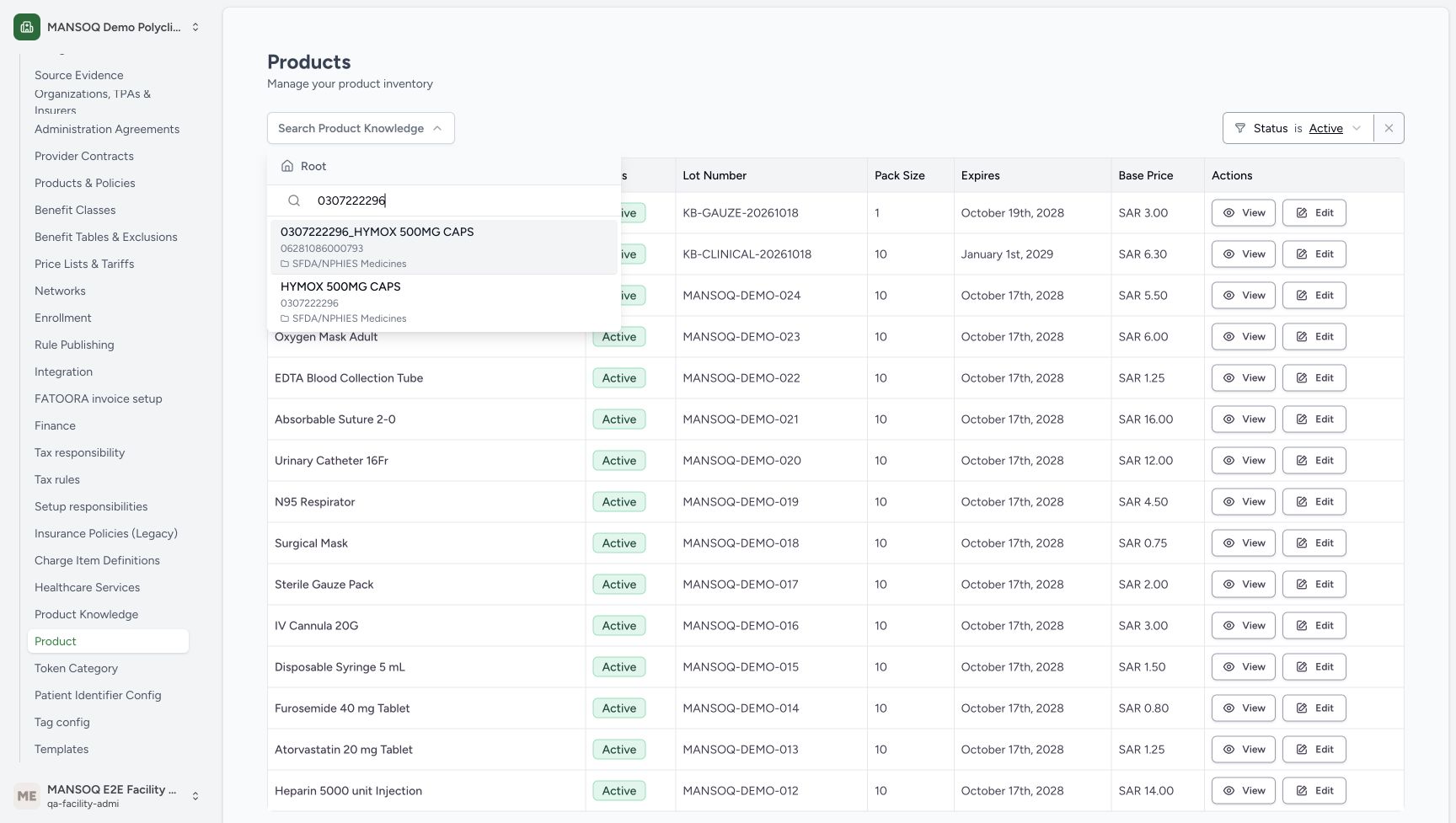 Product Knowledge search shows separate GTIN and registration-code HYMOX results.