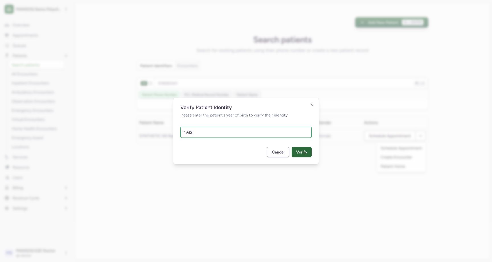 Year 1992 is entered in the identity dialog before Verify.