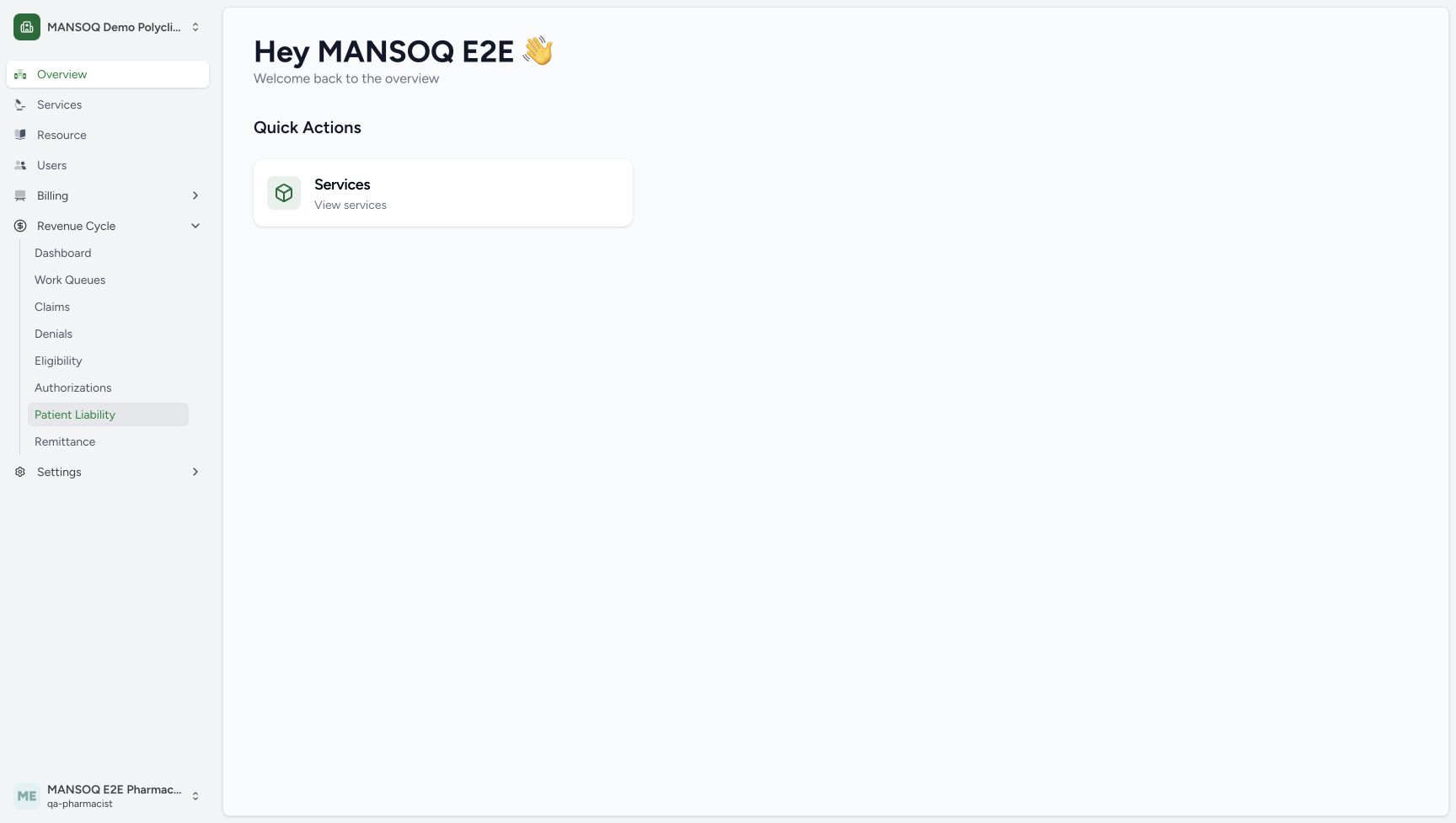 The expanded facility navigation has a visible Services entry.